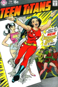 silver age teen titans cover featuring donna's red costume