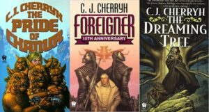 collage of three cover image of C.J. Cherryh books