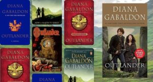 Collage of book covers of different editions of OUTLANDER by Diana Gabaldon