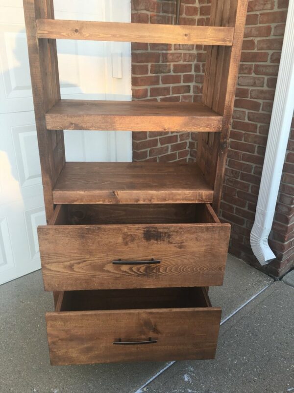 Wooden bookshelf with two drawers