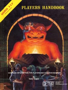 the cover of the first edition of the Players Handbook, with some very 70s fantasy artwork