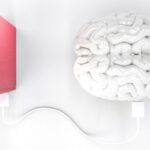 image of a brain connected to a book by a power cord