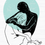 an illustration of someone being embraced by their shadow
