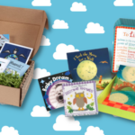 photos of two of the book boxes listed against a cartoon cloud background