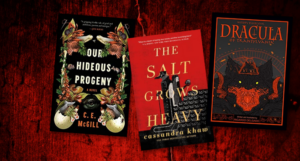 a collage of three of the new horror book covers listed