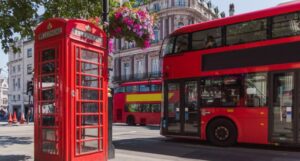 Image of a London telephone booth and double decker bus