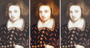 tryptic image of the playwright Christopher Marlowe