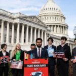 Image from the Fight Book Bans Act press conference, via Rep Maxwell Frost's press release.