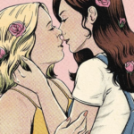 cropped cover of Late Bloomer, showing two women with flowers in their hair about to kiss