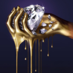 cropped cover of Flawless Girls, showing a hand dripping gold that is holding a giant diamond