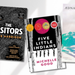 the covers of The Visitors by Kim Harrison, Five Little Indians, and Aednan