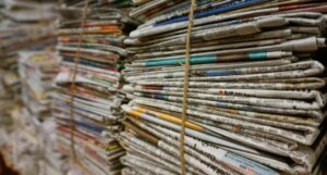 tied up stacks of newspapers