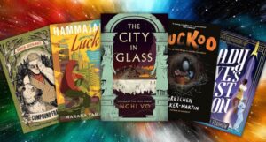 a collage of queer sci-fi, fantasy, and horror covers