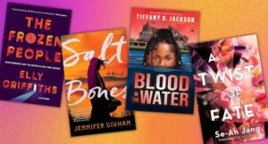 covers of four mysteries and thrillers coming out in July