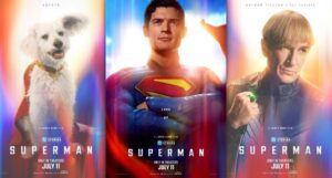 three Superman 2025 character posters