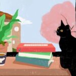cropped cover of What You Are Looking For Is In The Library by Michiko Aoyama showing a cat in a windowsill next to a stack of books and a plant