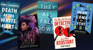 five covers of mystery novels related to mystery news