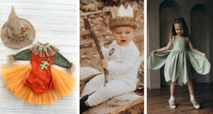 baby halloween costumes, including a scarecrow, Max from Where the Wild Things Are, and a tinkerbell dress