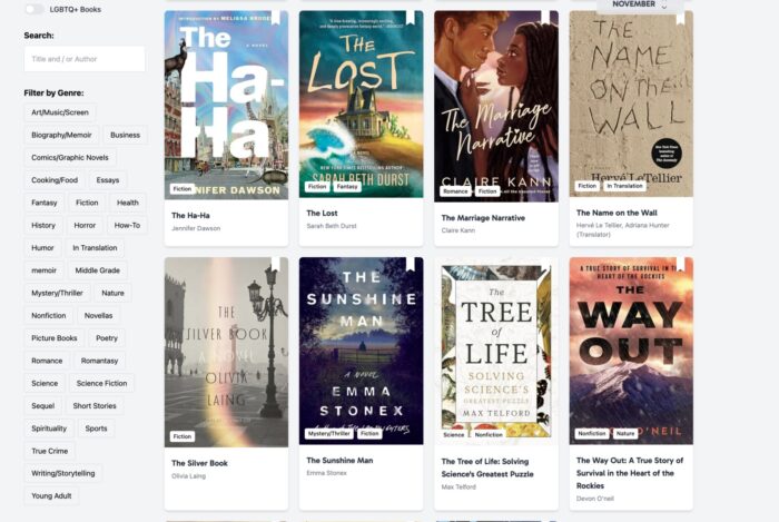 screenshot of New Release Index view of book covers