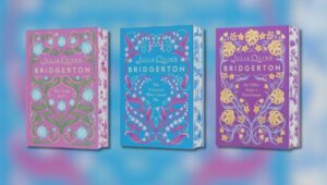 Book covers of Bridgerton series, featuring The Duke and I, The Viscount Who Loved Me, and An Offer from a Gentleman by Julia Quinnto