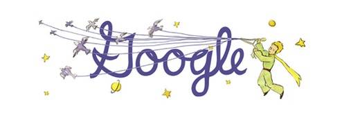 Google Doodle anlässlich des 90. Geburtstags von Antoine de Saint-Exupery (via https://bookriot.com/2013/07/08/best-of-literary-google-doodles/)