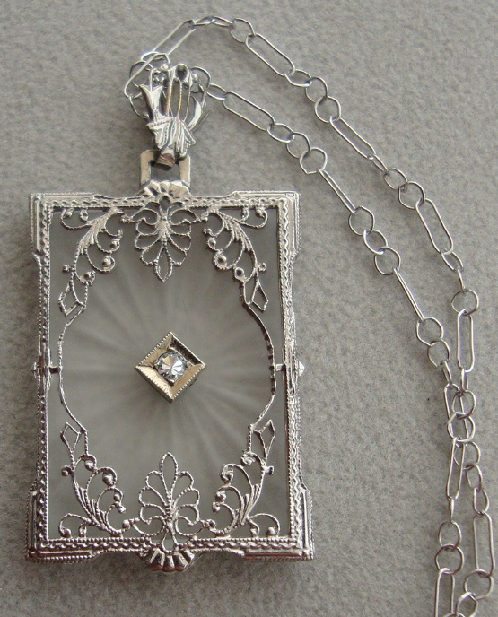 Art Deco camphor glass and diamond pendant