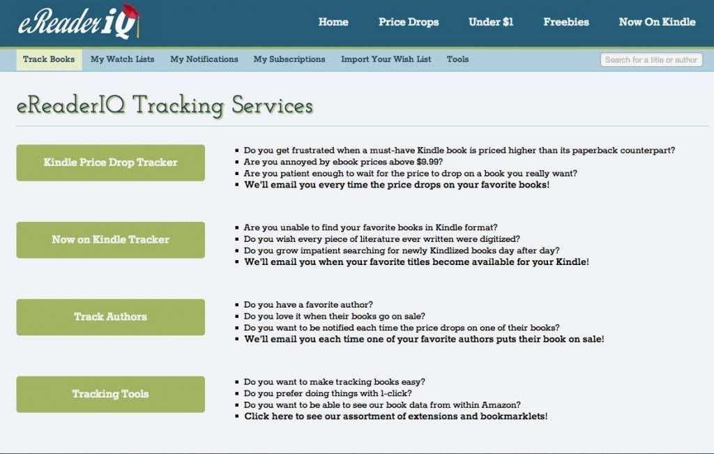 Track Kindle EBook Bargains with eReaderIQ