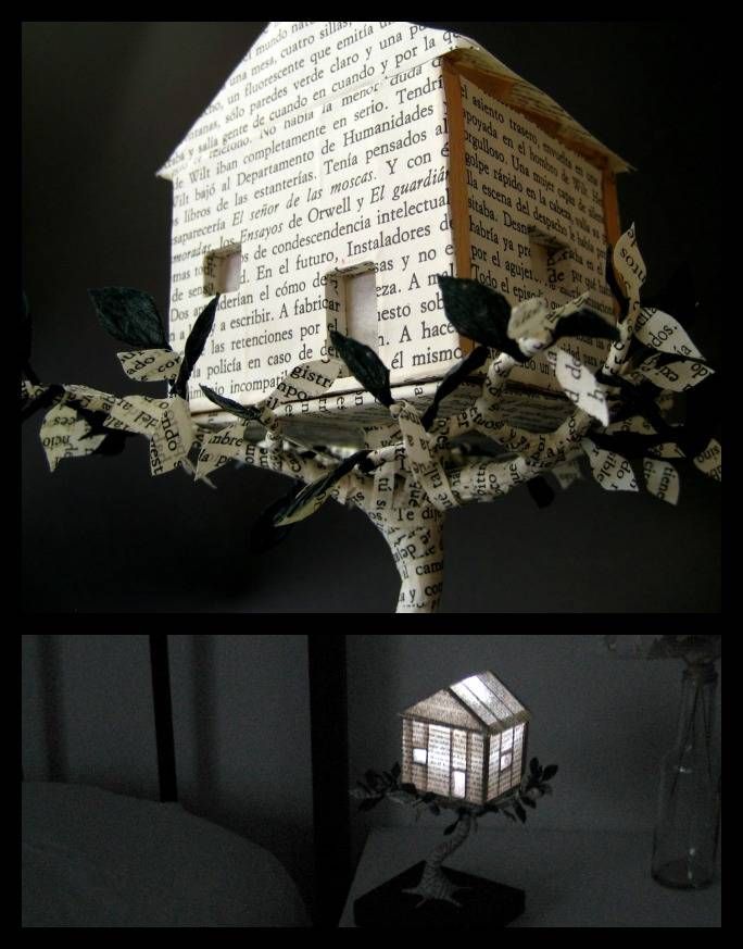 Night light house book art sculpture by Malena Valcárcel