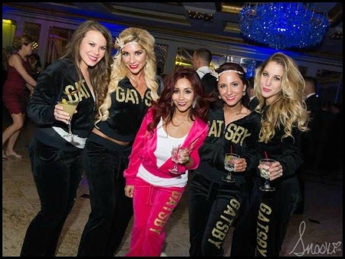 Jersey Shore's Snooki and her bridesmaids enjoying pre-wedding cocktails in Gatsby themed sweatsuits