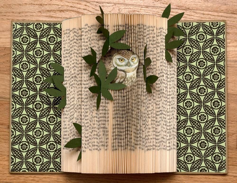 Book art from Rachael Ashe's "Altered Books: Owls" collection