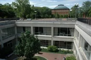 underground library with building in background