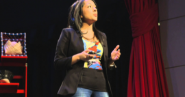 Marvel executive Sana Amanat giving a TED Talk