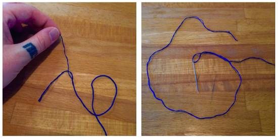 visual instructions for separating out embroidery floss and threading the needle