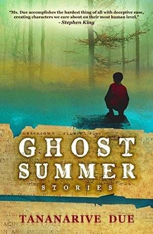 Cover of Ghost Summer: Stories by Tananarive Due; photo of a young Black boy kneeling beside a lake