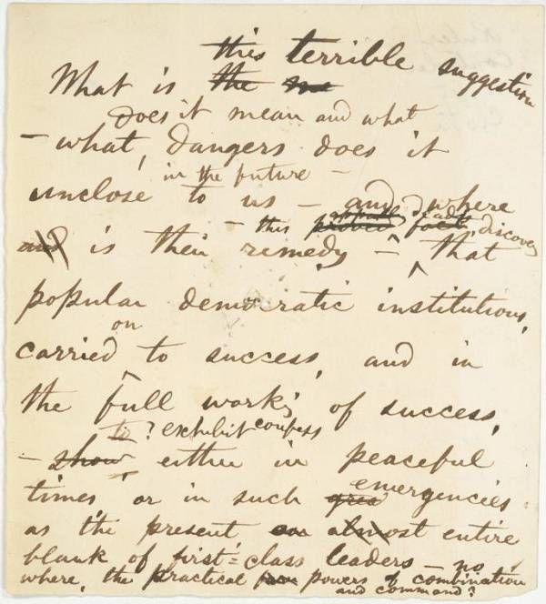 A fragment of a a handwritten note by Walt Whitman, apparently regarding a terrible suggestion.