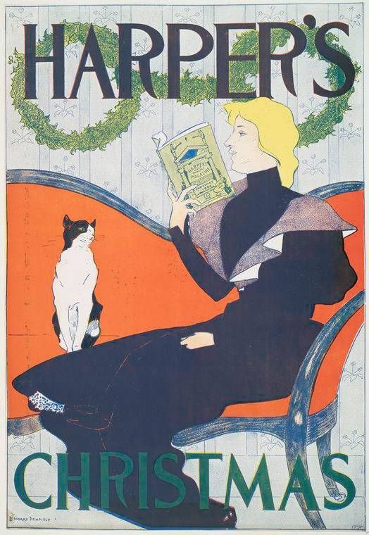 A woman reading with a cat. Harper's, 1894.