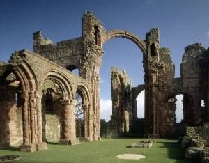 The ruins of Lindisfarne Priory are from the reestablishment period in the 12th century.
