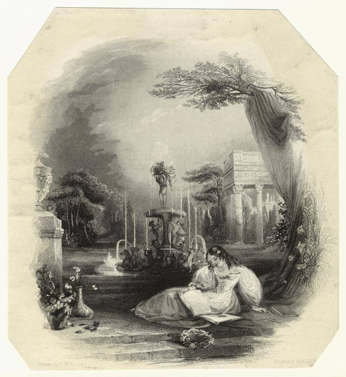 Young Woman reading in garden - Francis William Topham