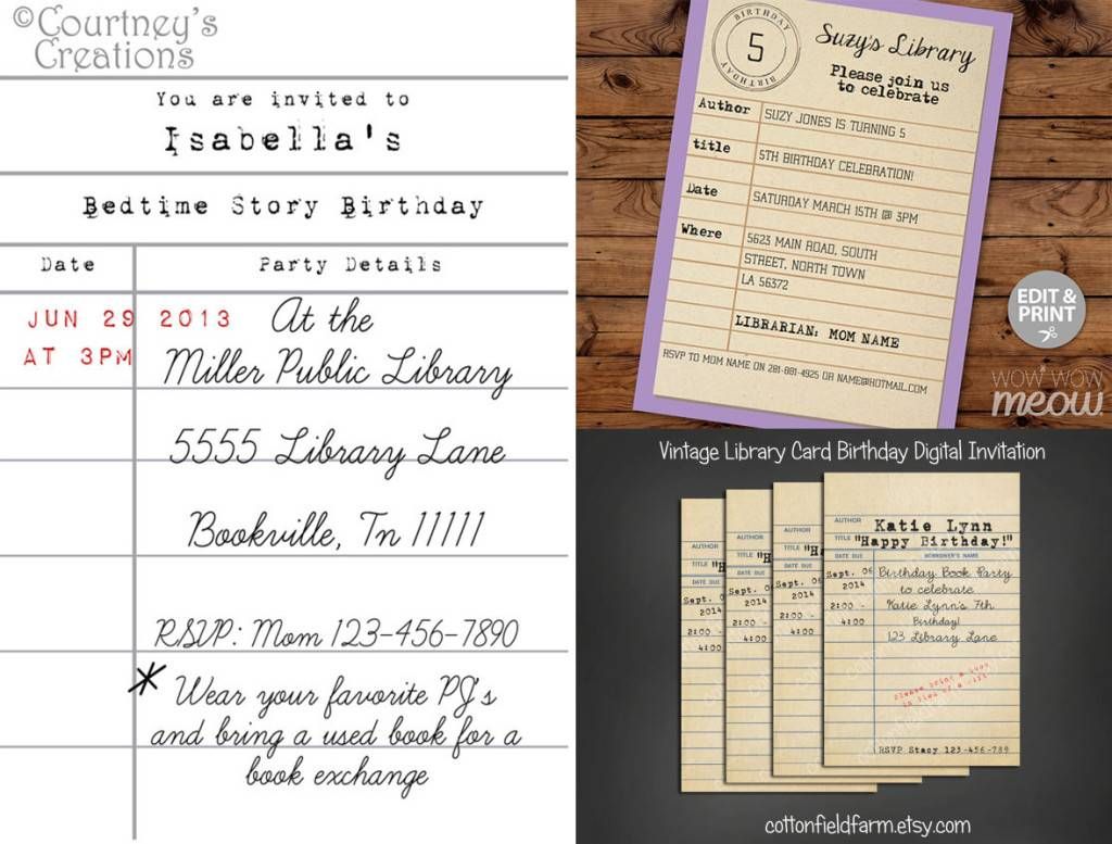 library-themed party invitations