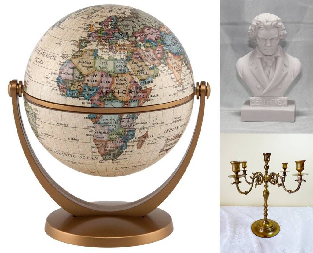 vintage library party globe bust candlesticks