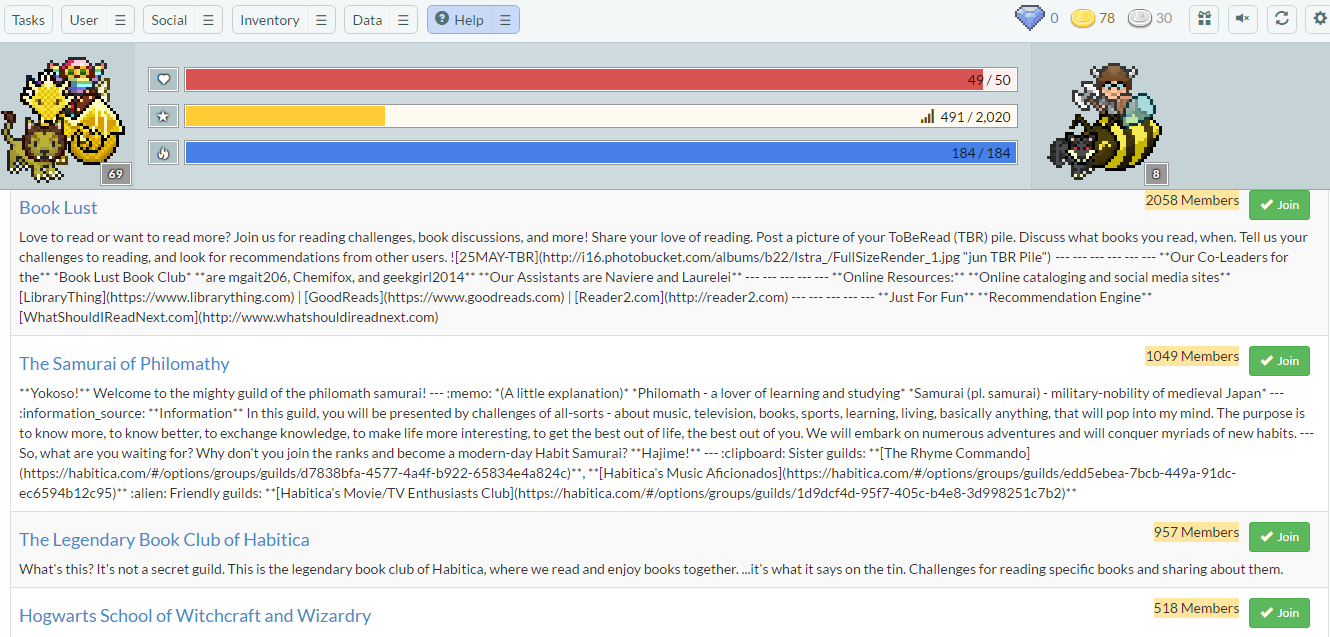 habitica book guilds