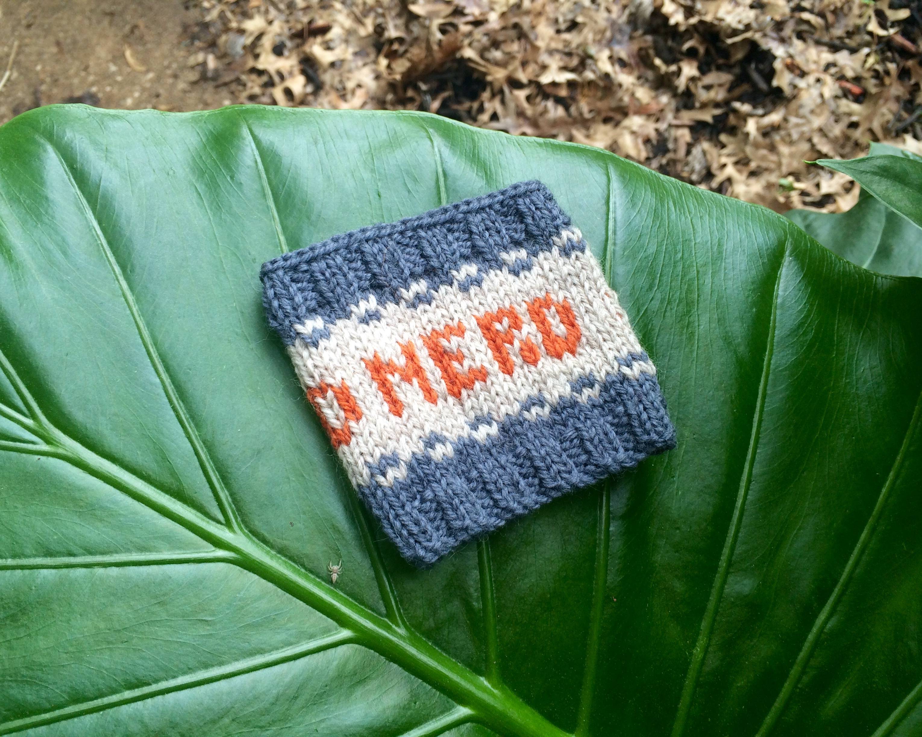 Knit Your Own "WORD NERD" Drink Sleeve Free Pattern