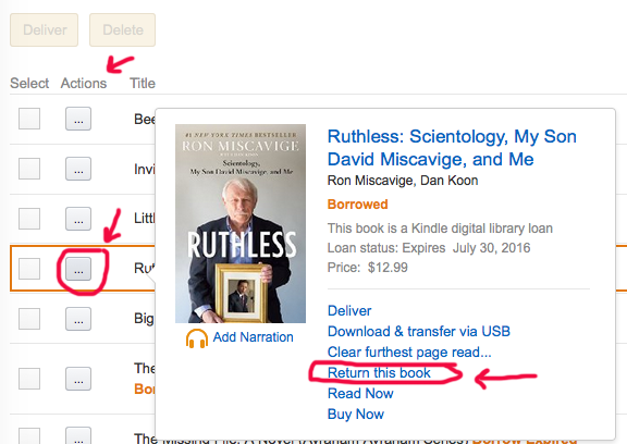 How to return overdrive library ebook loan on amazon