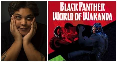 collage of Roxane Gay and World of Wakanda cover