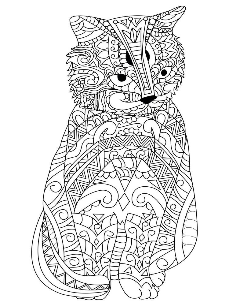 Cat Coloring pet adult vector illustration. Anti-stress coloring for adults. Zentangle style. Black and white lines. lace