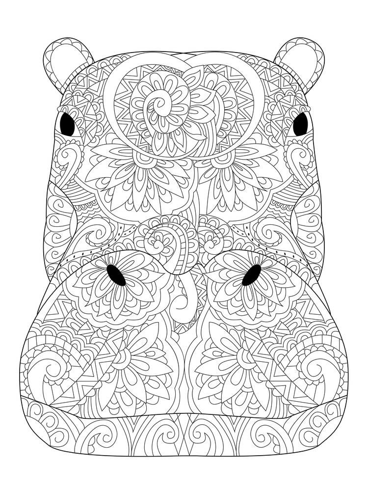 Head hippopotamus coloring book vector illustration. Anti-stress coloring for adult. Zentangle style. Black and white lines. Lace pattern