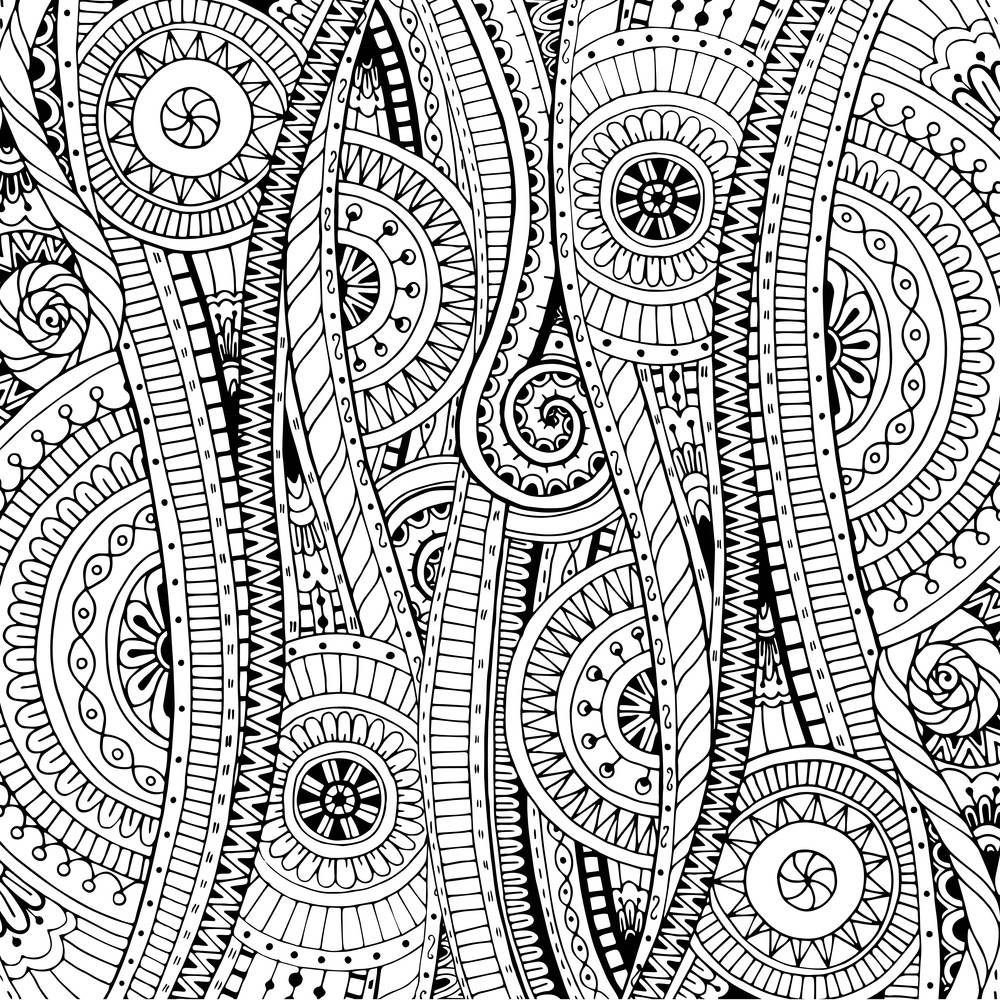 Doodle background in vector with doodles, flowers and paisley. Vector ethnic pattern can be used for wallpaper, pattern fills, coloring books and pages for kids and adults. Black and white.