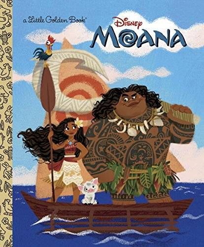 Moana Little Golden Book cover with moana and maui on a boat in the ocean