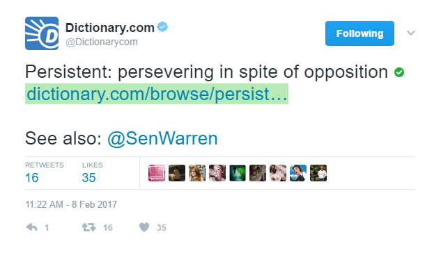 Dictionary.com tweet with definition of "Persistent"