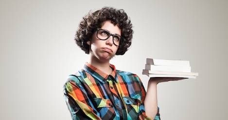 bored woman with books